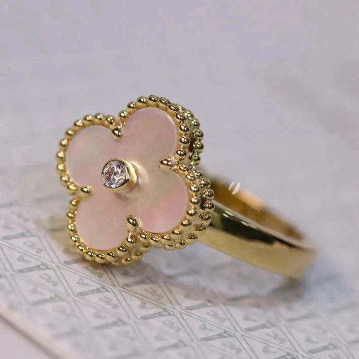 [Mystic]CLOVER PINK MOP RING GOLD DIAMOND