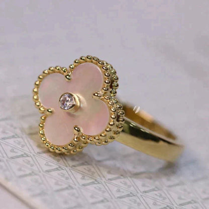 [Mystic]CLOVER PINK MOP RING GOLD DIAMOND