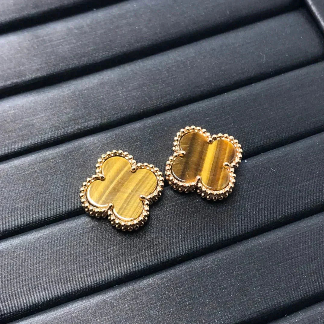 [Mystic]CLOVER MEDIUM 1 MOTIFS TIGER EYE EARRINGS