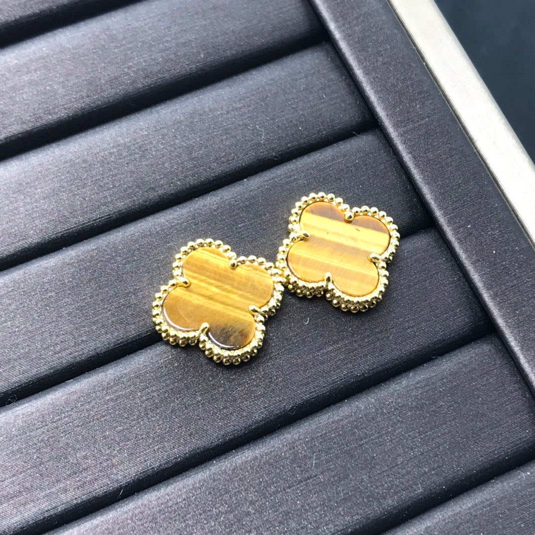 [Mystic]CLOVER MEDIUM 1 MOTIFS TIGER EYE EARRINGS