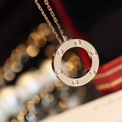 [Mystic]LOVE NECKLACE 16MM 6 DIAMONDS PINK GOLD