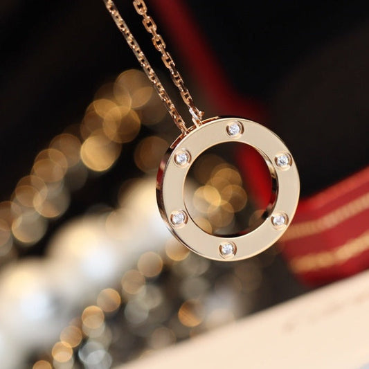 [Mystic]LOVE NECKLACE 16MM 6 DIAMONDS PINK GOLD