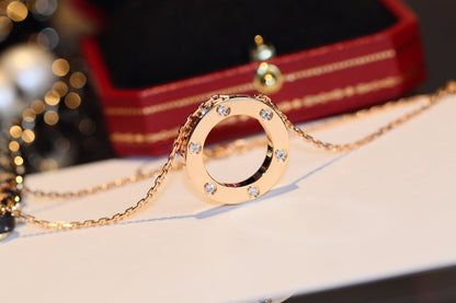 [Mystic]LOVE NECKLACE 16MM 6 DIAMONDS PINK GOLD