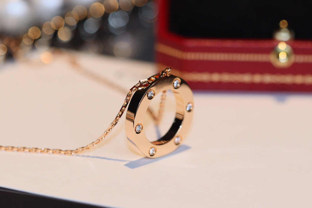 [Mystic]LOVE NECKLACE 16MM 6 DIAMONDS PINK GOLD