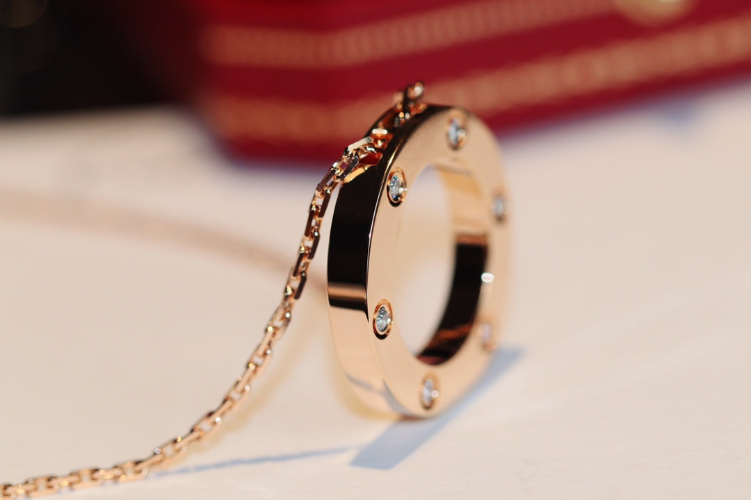 [Mystic]LOVE NECKLACE 16MM 6 DIAMONDS PINK GOLD