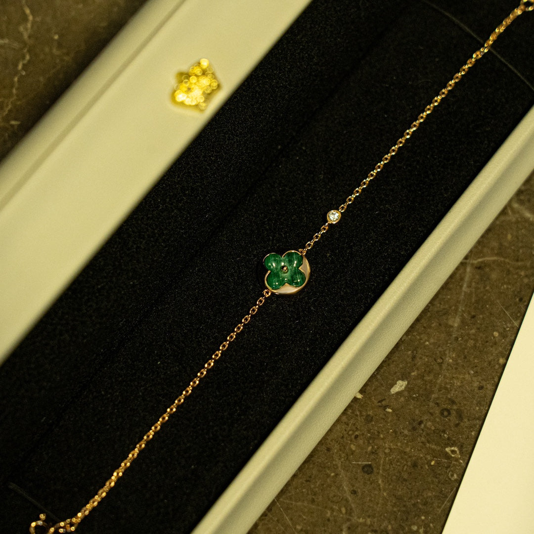 [Mystic]SUN MALACHITE 1 DIAMOND PINK GOLD BRACELET