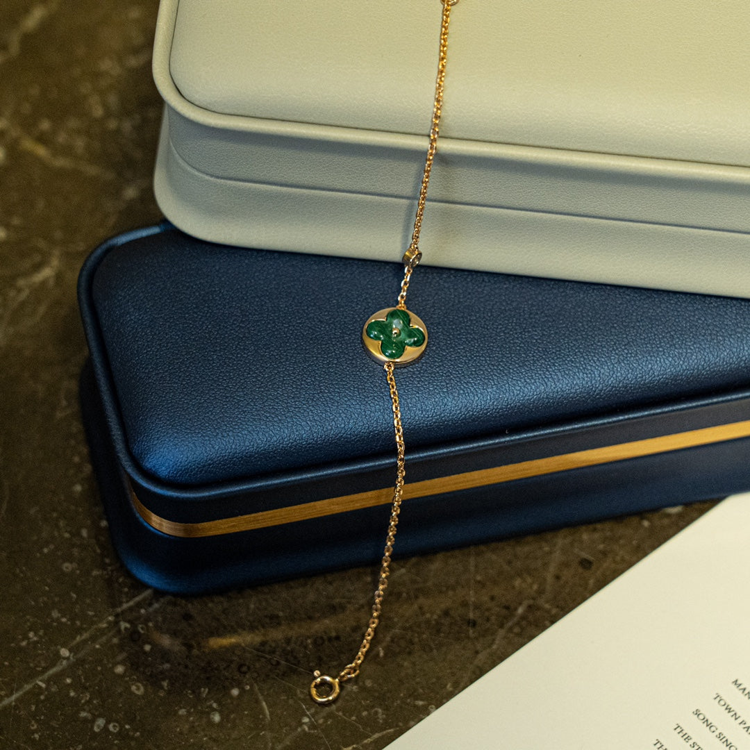 [Mystic Crown]SUN MALACHITE 1 DIAMOND PINK GOLD BRACELET