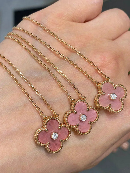 [Mystic]CLOVER 15MM DIAMOND RHODONITE NECKLACE