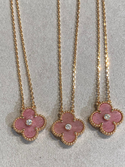 [Mystic]CLOVER 15MM DIAMOND RHODONITE NECKLACE