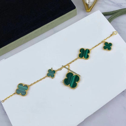 [Mystic]MAGIC CLOVER MALACHITE GOLD BRACELET 5 MOTIFS