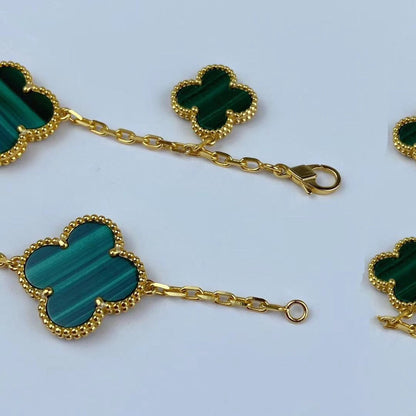 [Mystic]MAGIC CLOVER MALACHITE GOLD BRACELET 5 MOTIFS