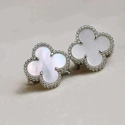 [Mystic]CLOVER MEDIUM 1 MOTIFS  WHITE MOP EARRINGS SILVER