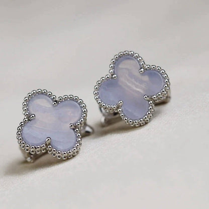 [Mystic]CLOVER MEDIUM 1 MOTIFS  WHITE MOP EARRINGS SILVER