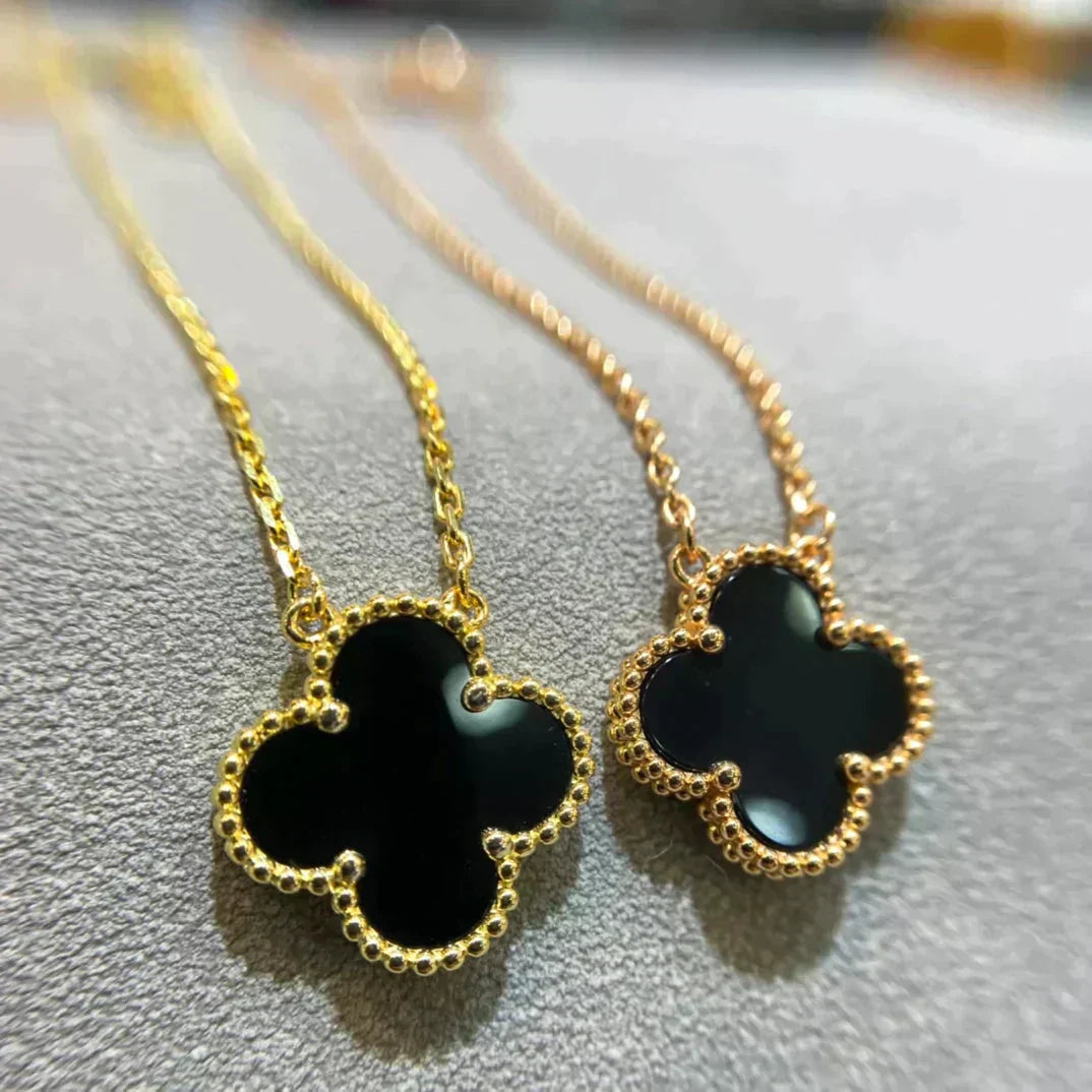 [Mystic]CLOVER 15MM BLACK ONYX SINGLE FLOWER NECKLACE