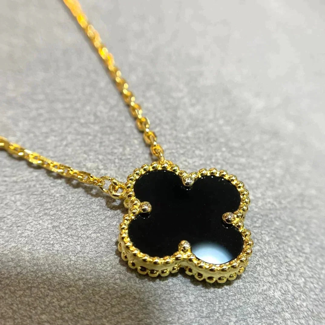 [Mystic]CLOVER 15MM BLACK ONYX SINGLE FLOWER NECKLACE