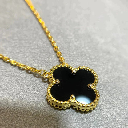 [Mystic]CLOVER 15MM BLACK ONYX SINGLE FLOWER NECKLACE