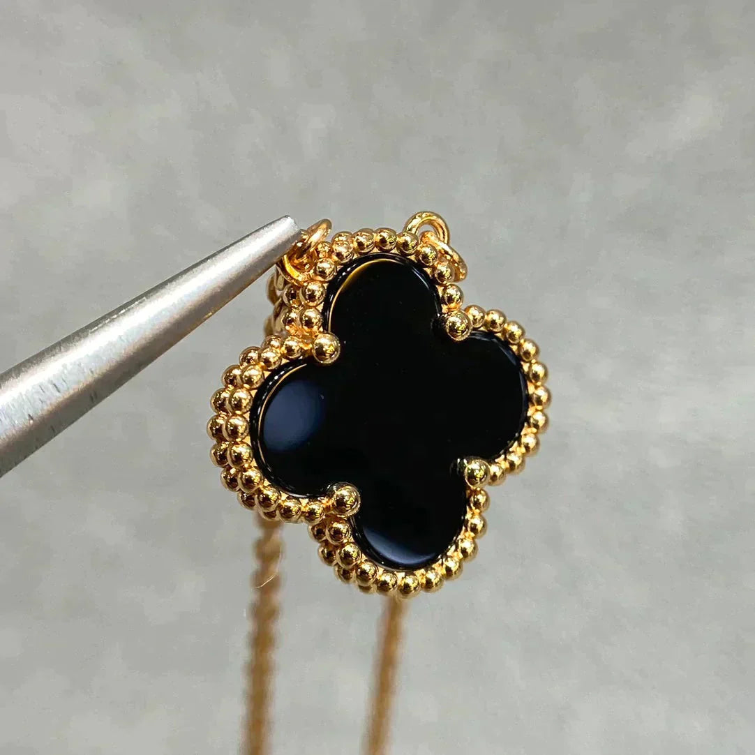 [Mystic]CLOVER 15MM BLACK ONYX SINGLE FLOWER NECKLACE