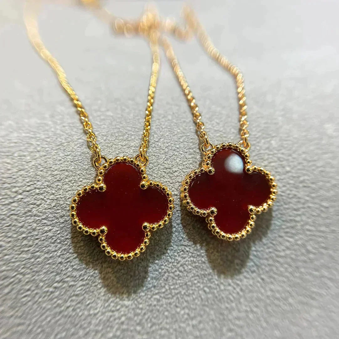 [Mystic]CLOVER 15MM CARNELIAN SINGLE FLOWER NECKLACE
