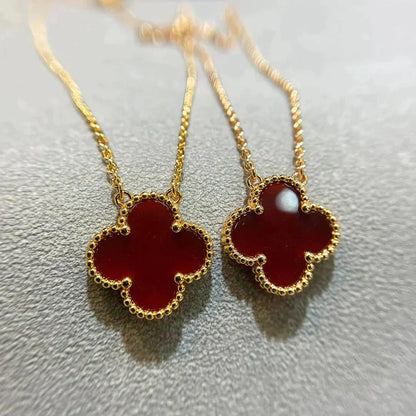 [Mystic]CLOVER 15MM CARNELIAN SINGLE FLOWER NECKLACE