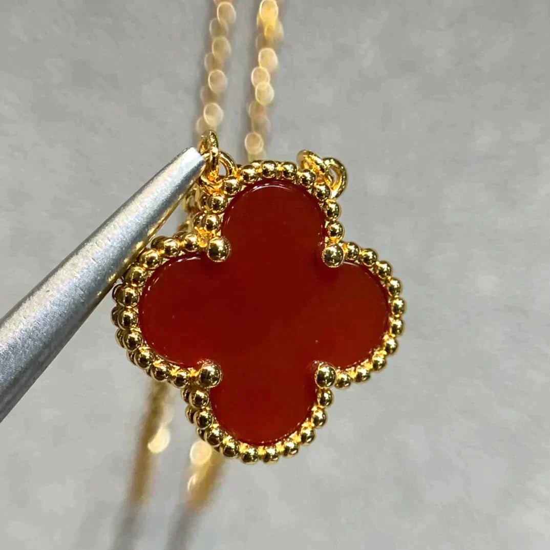 [Mystic]CLOVER 15MM CARNELIAN SINGLE FLOWER NECKLACE