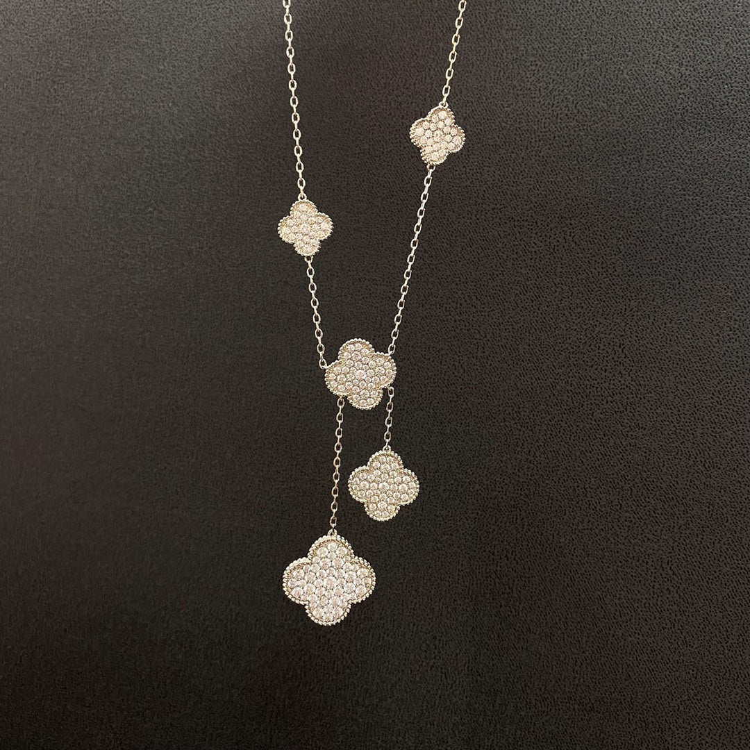 [Mystic]CLOVER 5 MOTIFS SILVER DIAMONDS NECKLACE