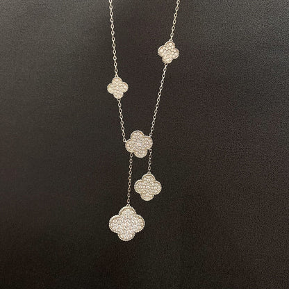 [Mystic]CLOVER 5 MOTIFS SILVER DIAMONDS NECKLACE