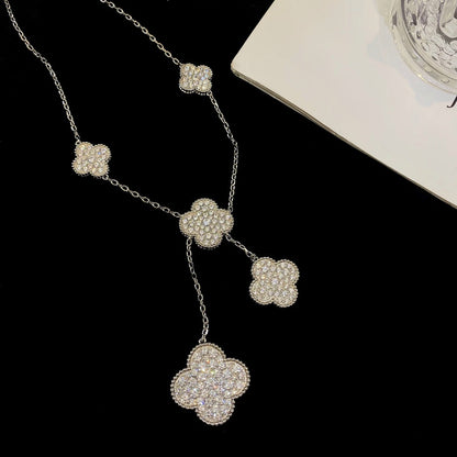 [Mystic]CLOVER 5 MOTIFS SILVER DIAMONDS NECKLACE