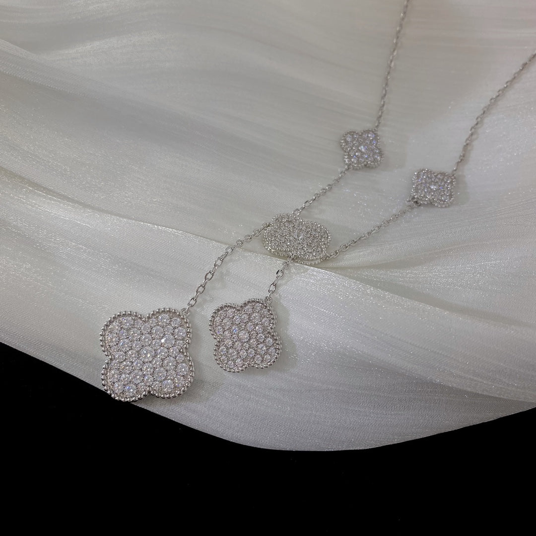 [Mystic]CLOVER 5 MOTIFS SILVER DIAMONDS NECKLACE