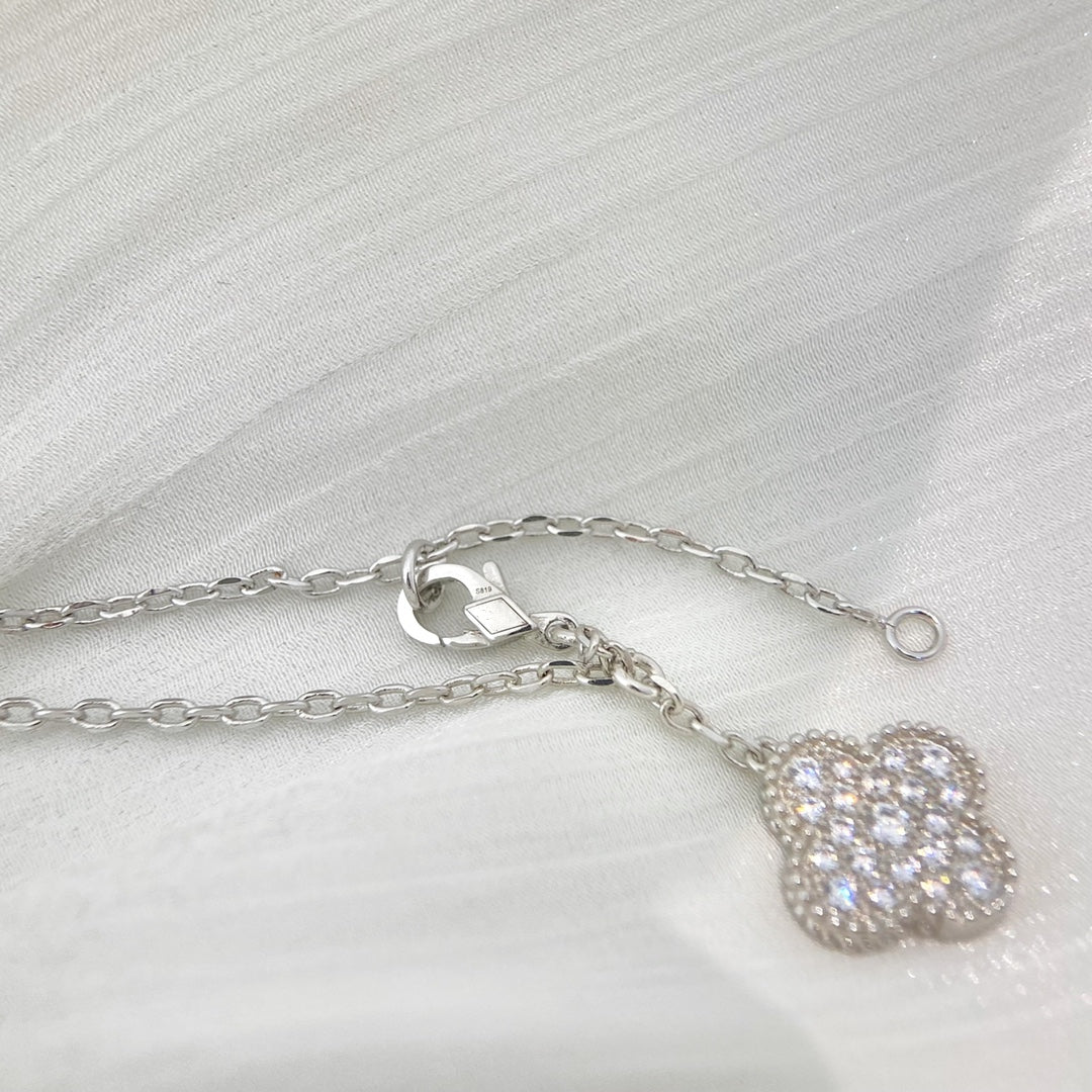 [Mystic]CLOVER 5 MOTIFS SILVER DIAMONDS NECKLACE