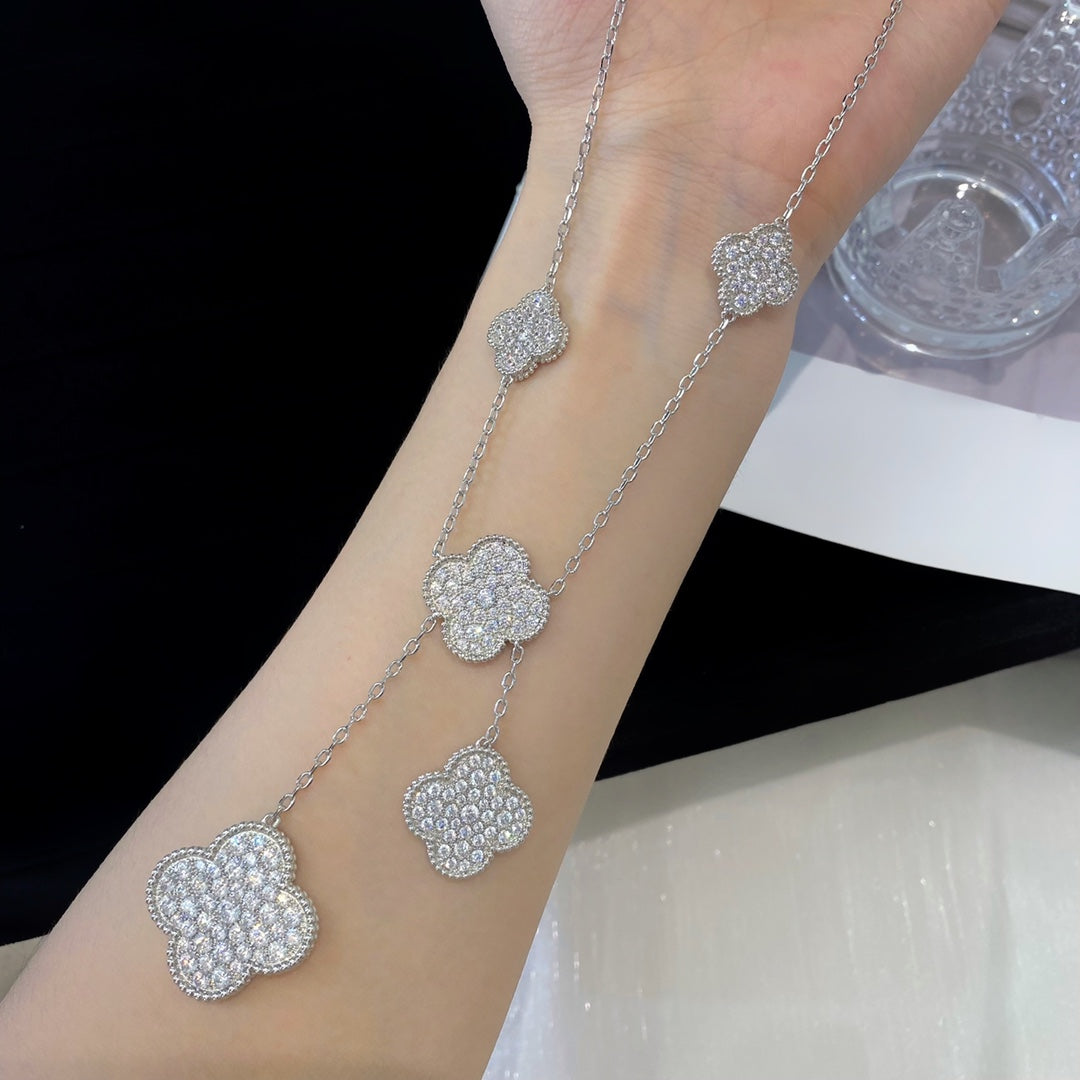 [Mystic]CLOVER 5 MOTIFS SILVER DIAMONDS NECKLACE