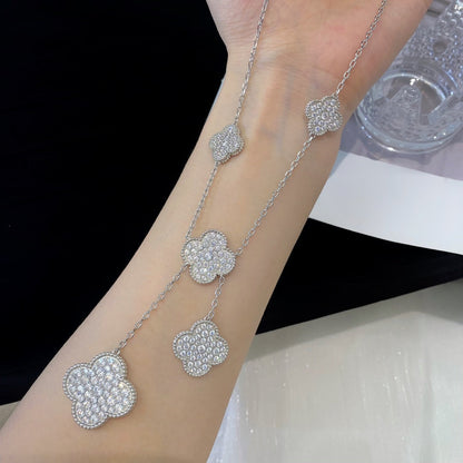 [Mystic]CLOVER 5 MOTIFS SILVER DIAMONDS NECKLACE