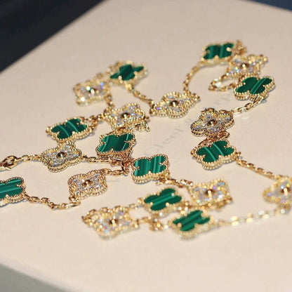 [Mystic]CLOVER 20 MOTIFS MALACHITE DIAMOND NECKLACE