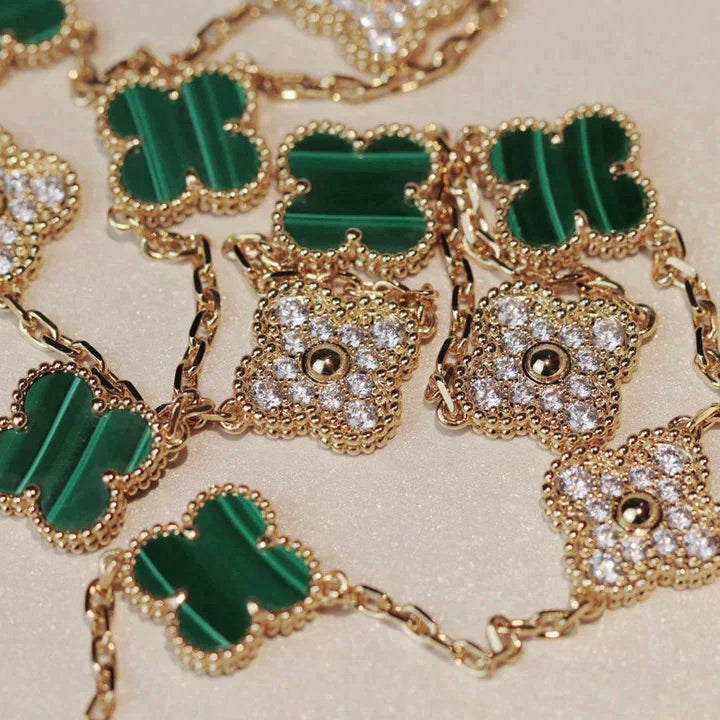 [Mystic]CLOVER 20 MOTIFS MALACHITE DIAMOND NECKLACE