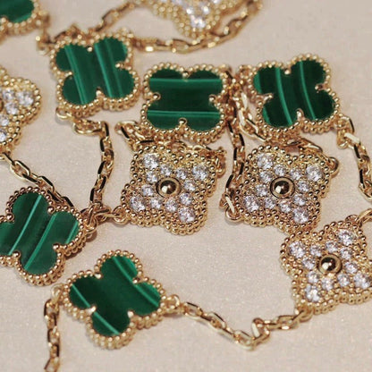 [Mystic]CLOVER 20 MOTIFS MALACHITE DIAMOND NECKLACE