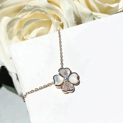[Mystic]CLOVER MOP DIAMOND ROSE GOLD NECKLACE