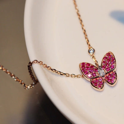 [Mystic] SCHMETTERLING ROTE DIAMANTEN ROSÉGOLD-KETTE