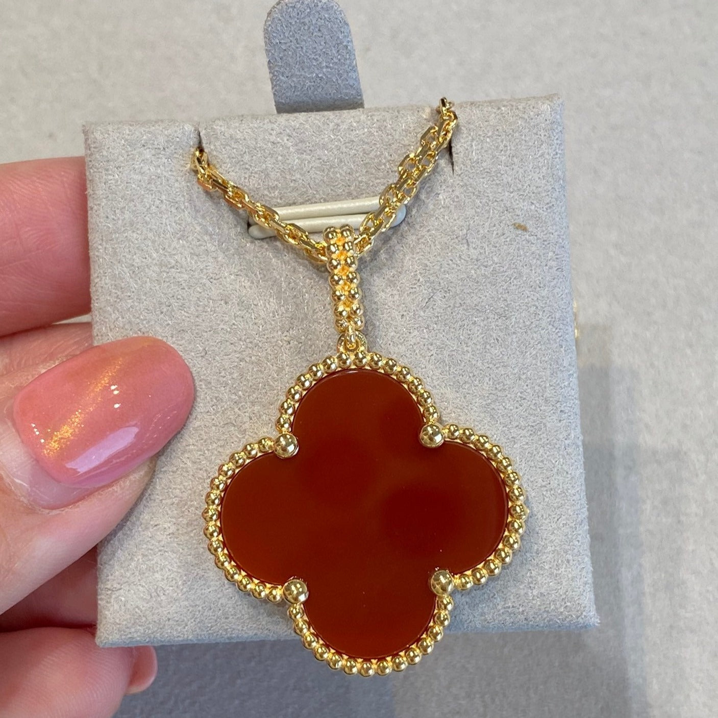 [Mystic]CLOVER 25MM NECKLACE GOLD CARNELIAN