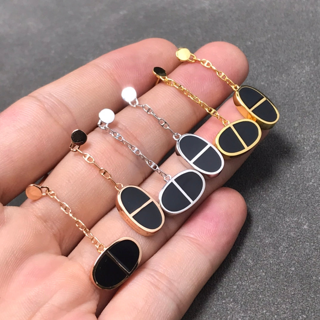 [Mystic]CHAINE VERSO BLACK CERAMIC SILVER EARRINGS