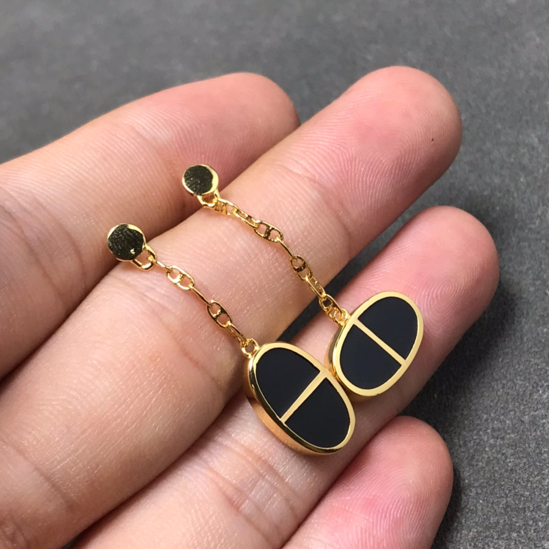 [Mystic]CHAINE VERSO BLACK CERAMIC SILVER EARRINGS