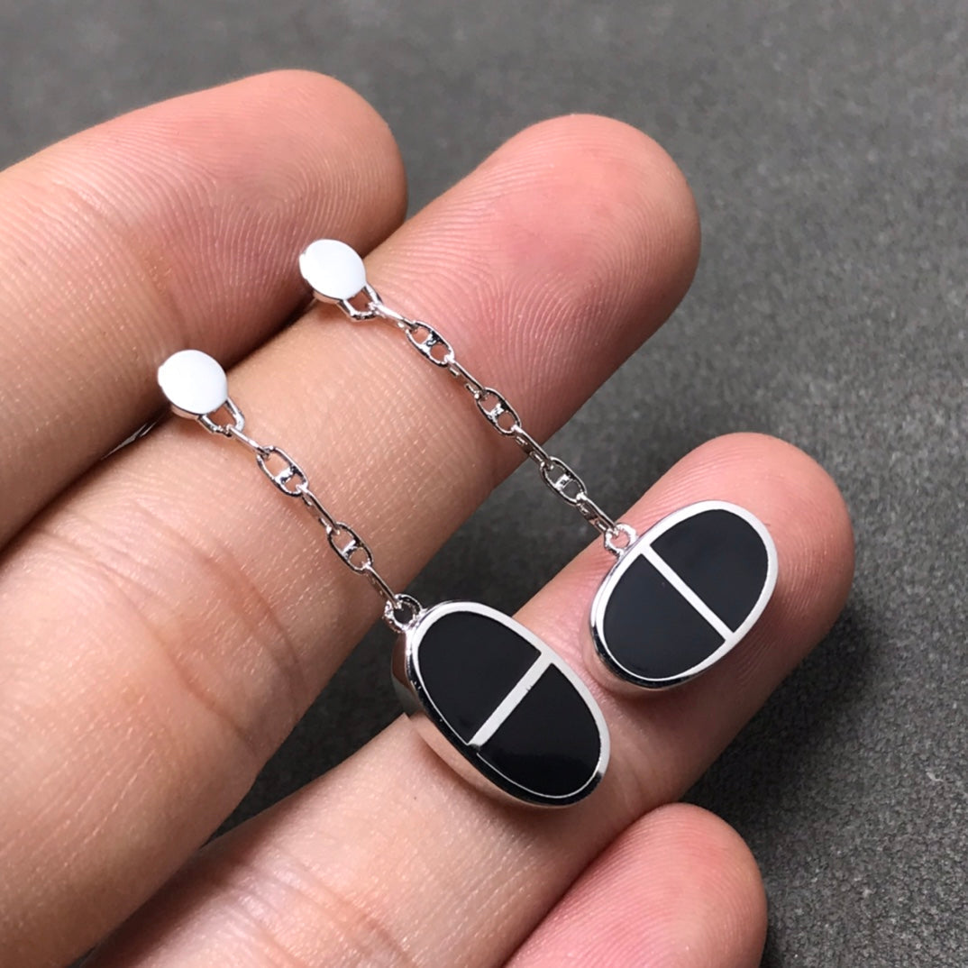 [Mystic]CHAINE VERSO BLACK CERAMIC SILVER EARRINGS