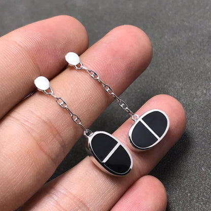 [Mystic]CHAINE VERSO BLACK CERAMIC SILVER EARRINGS