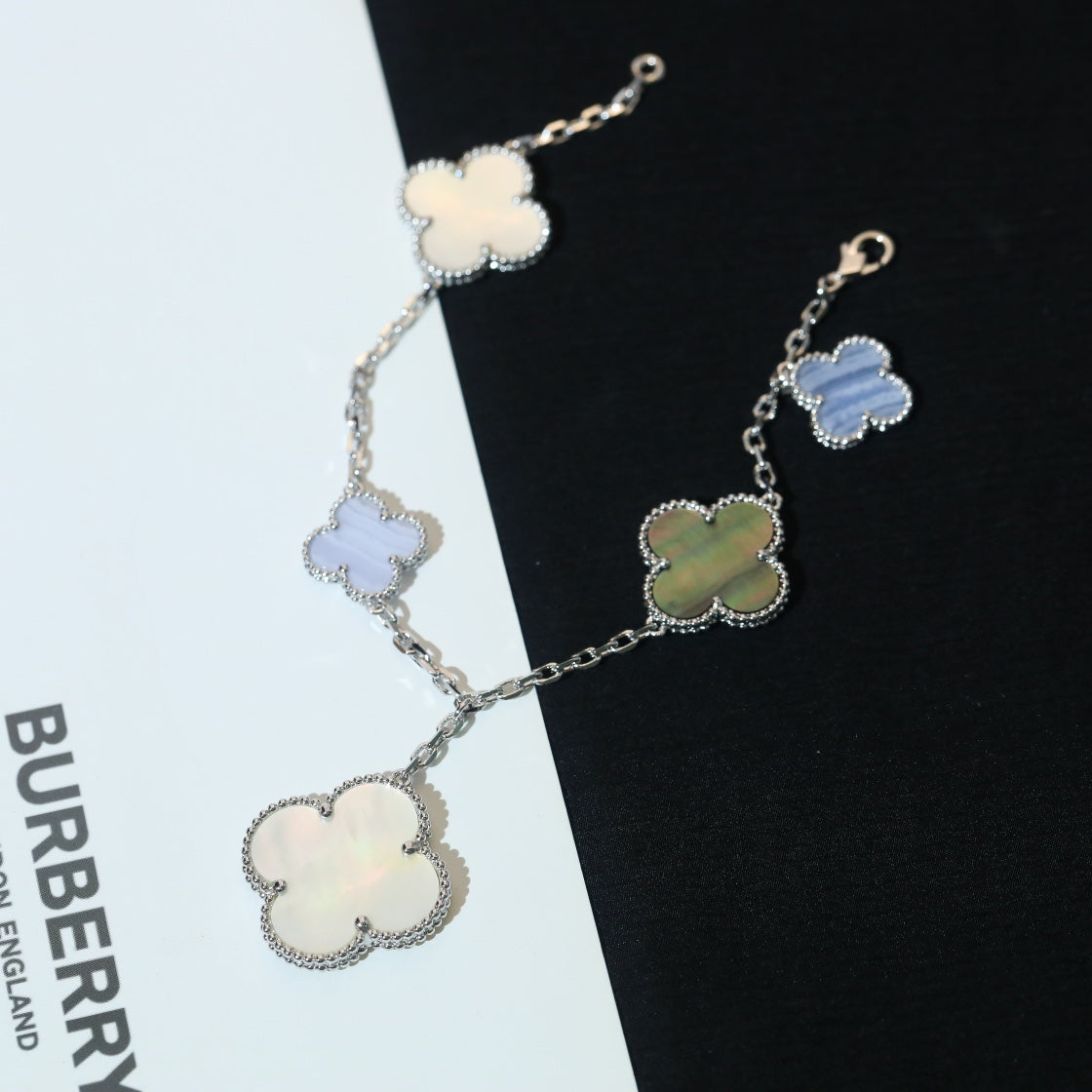 [Mystic]CLOVER BRACELET 5 MOTIFS MOP CHALCEDONY SILVER