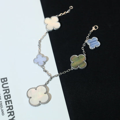 [Mystic]CLOVER BRACELET 5 MOTIFS MOP CHALCEDONY SILVER