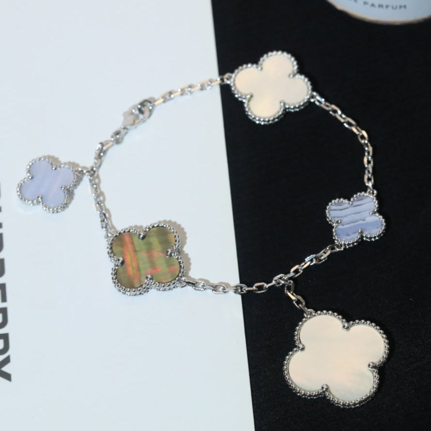 [Mystic]CLOVER BRACELET 5 MOTIFS MOP CHALCEDONY SILVER