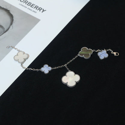 [Mystic]CLOVER BRACELET 5 MOTIFS MOP CHALCEDONY SILVER