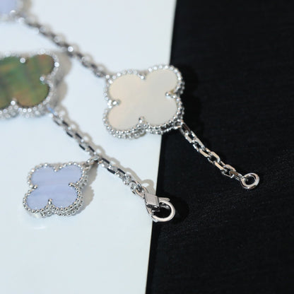[Mystic]CLOVER BRACELET 5 MOTIFS MOP CHALCEDONY SILVER