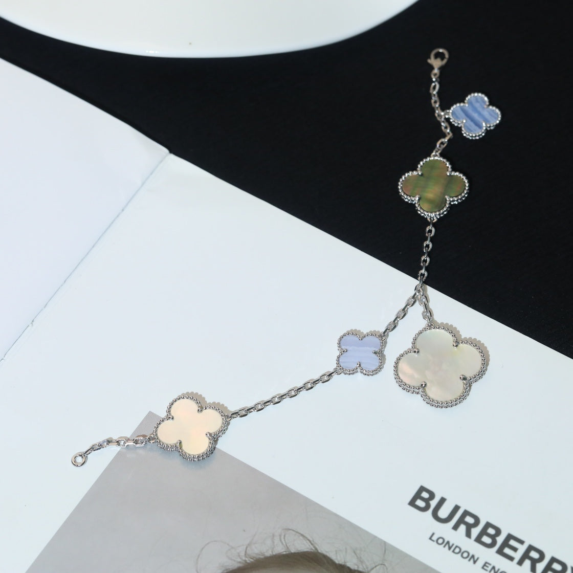 [Mystic]CLOVER BRACELET 5 MOTIFS MOP CHALCEDONY SILVER