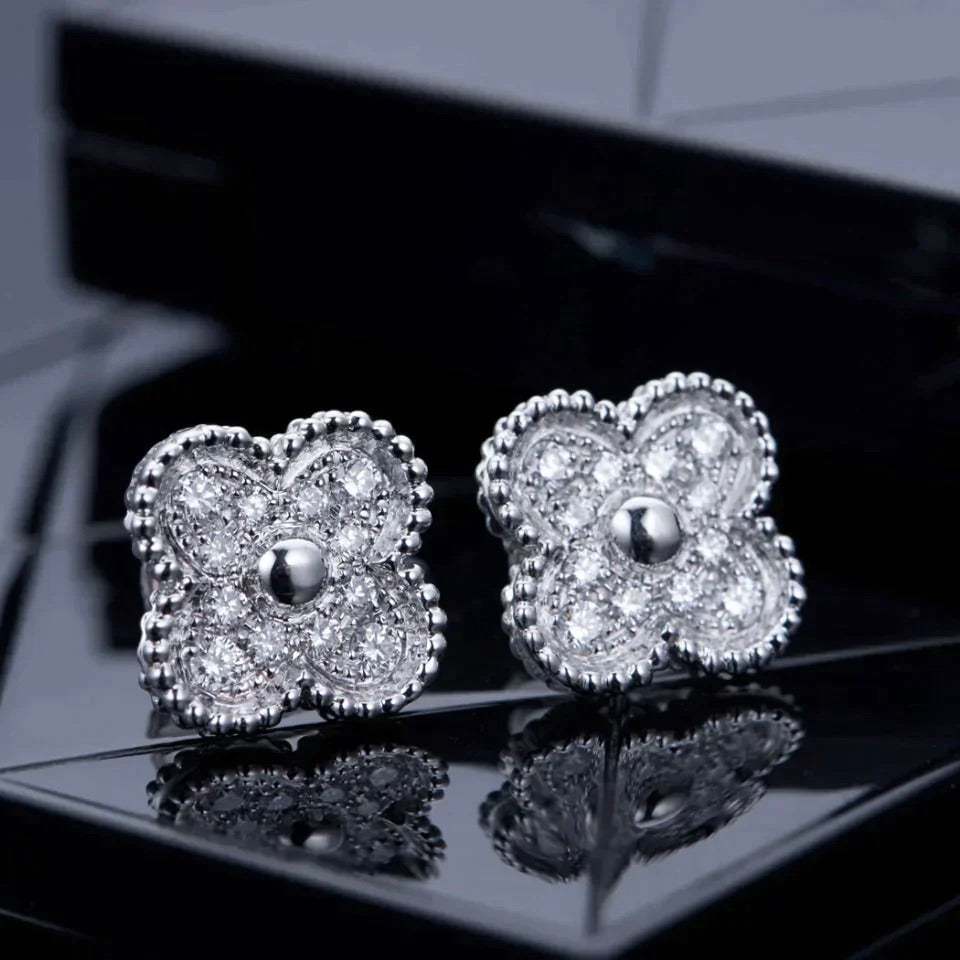 [Mystic]CLOVER 1 MOTIFS DIAMOND STUD EARRINGS SILVER