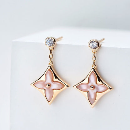[Mystic]DOUBLE STAR PINK GOLD MOP DROP EARRINGS