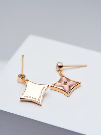 [Mystic]DOUBLE STAR PINK GOLD MOP DROP EARRINGS
